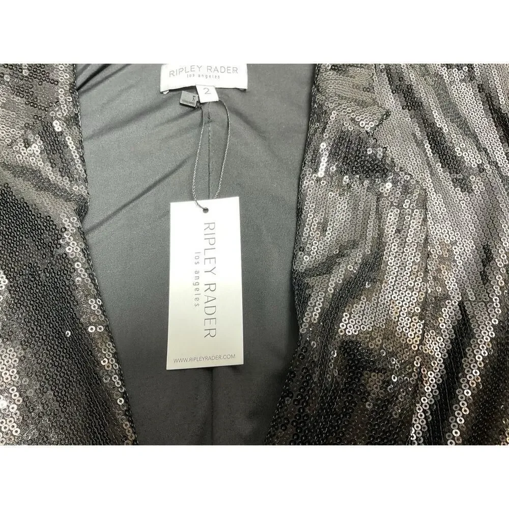 RIPLEY RADER Black Sequin Oversized Blazer Jacket Size 2 Small NWT
